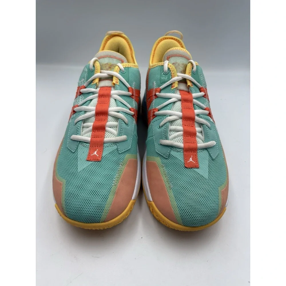Jordan Men's Green Orange Yellow White Low Top Lace-Up Mesh Athletic Sneakers